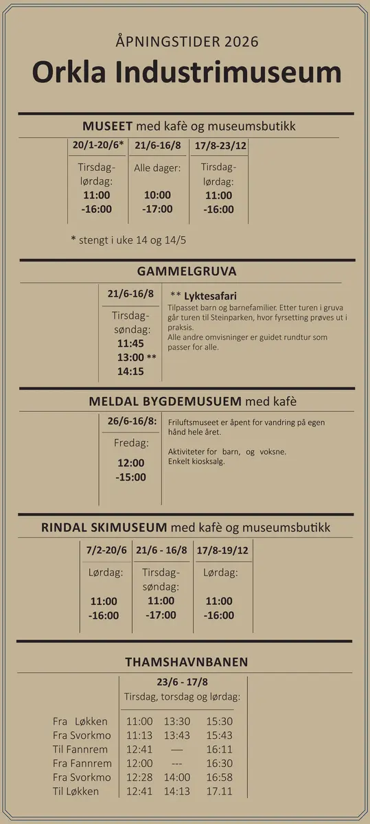 Tabell med åpningstider 2026