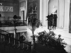 Slottet, interiør, trappehall, portrettbyste, bildeteppe