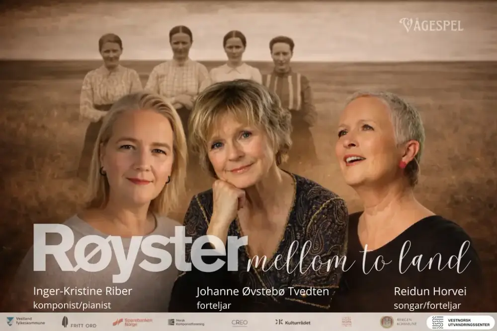 Portrett av ktre kvinner av i dag lagt op på et gammelt foto av fire kvinner stående sammen på rekke mot en uendelig prærieslette med skarp  og snorrett horisont.