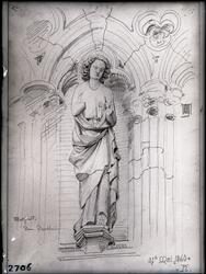 Tegning fra Nidarosdomen. Johannes-skulpturen på vestfronten