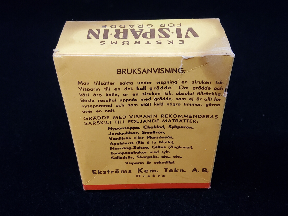Förpackning, Vi-spar-in för grädde, Ekströms, tom.