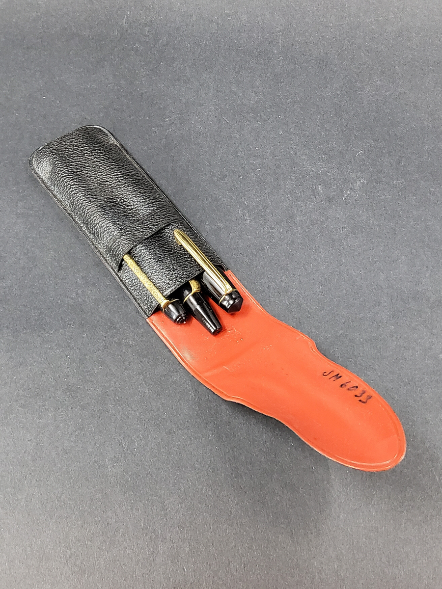 Pennfodral i plast med två bläckpennor.