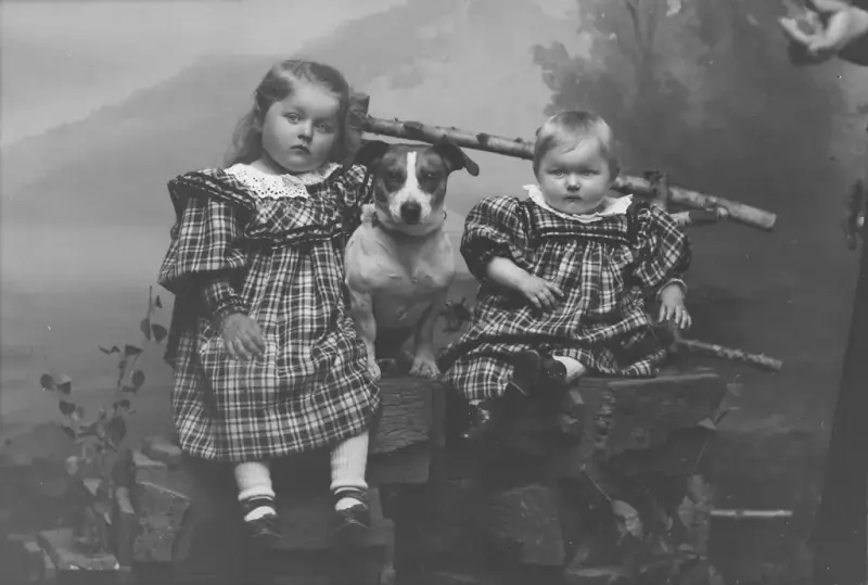 Porträtt flickor och hund