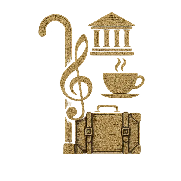 KI laget spaserstokk, ikon for museum, g-nøkkel, museum og koffert for tidsreise