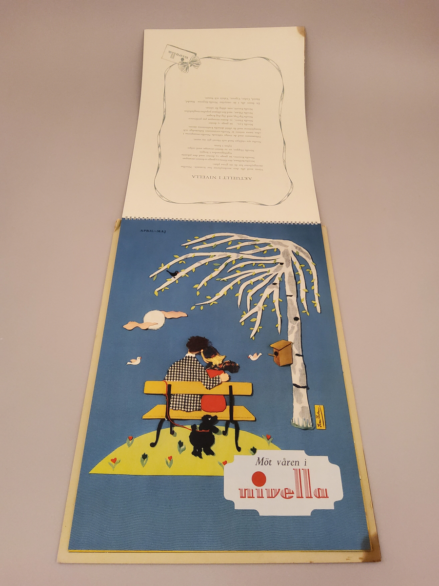 Reklam, almanack-tavla för reklam av Nivella barnstrumpor.