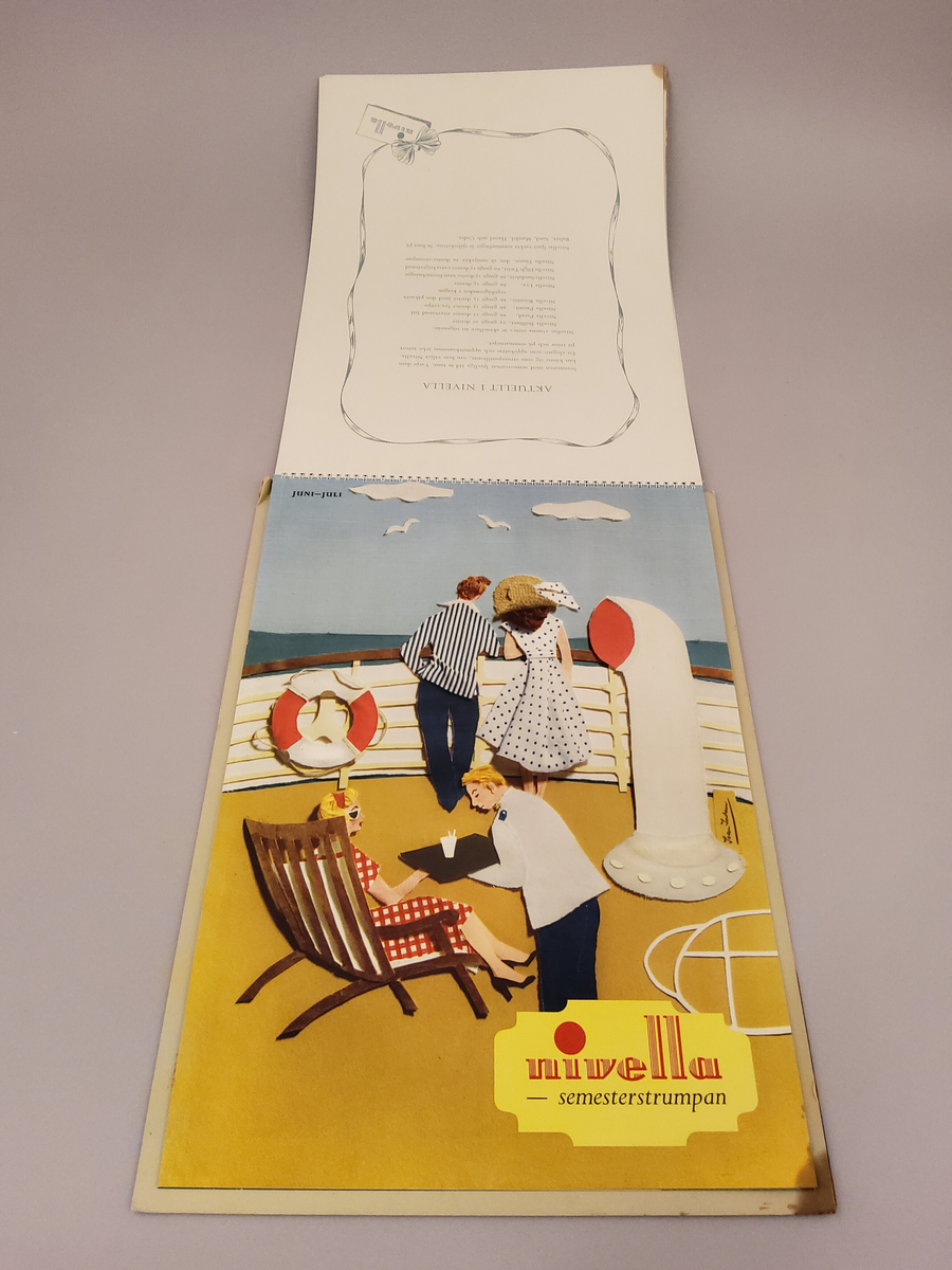 Reklam, almanack-tavla för reklam av Nivella barnstrumpor.