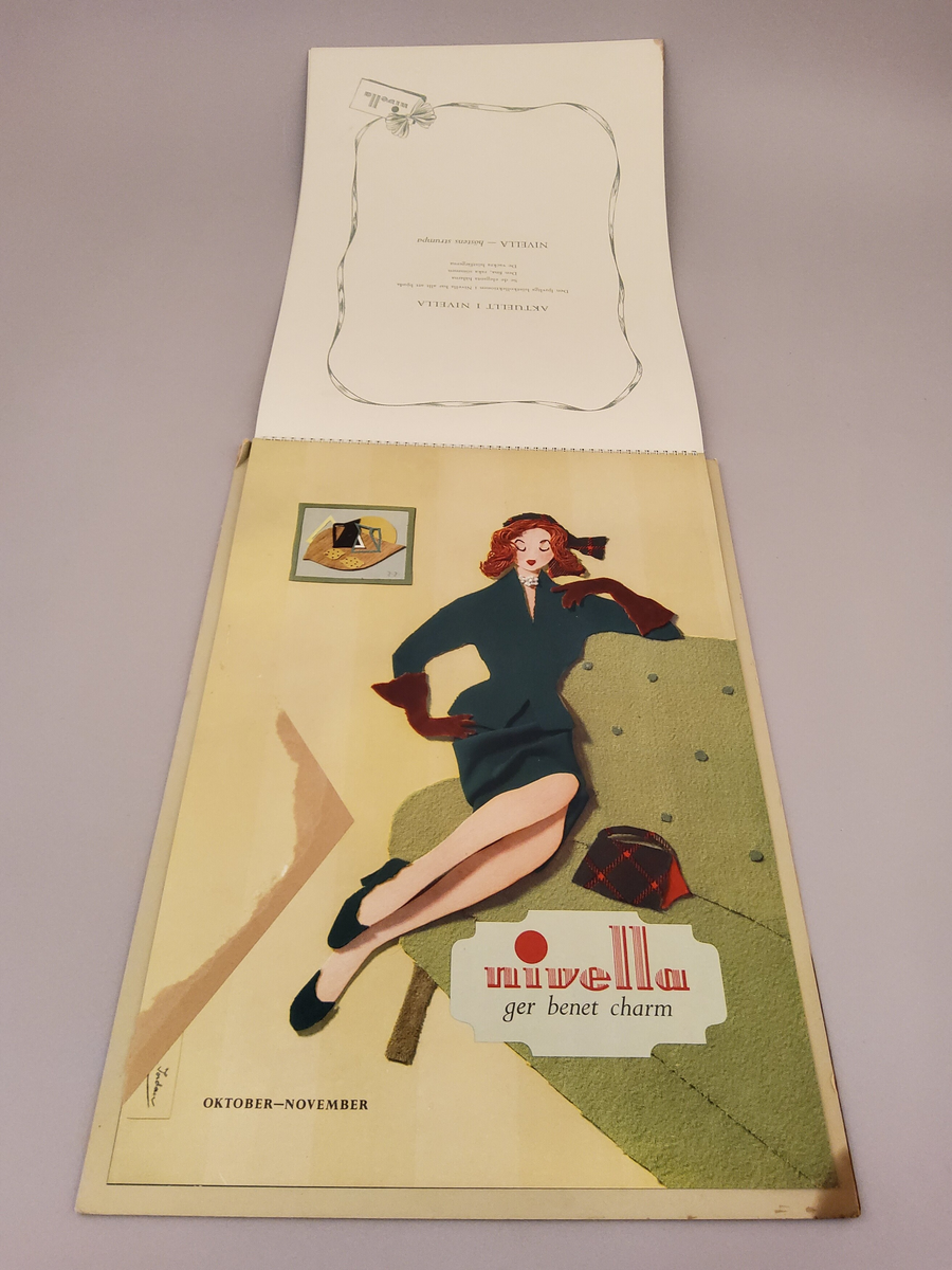 Reklam, almanack-tavla för reklam av Nivella barnstrumpor.