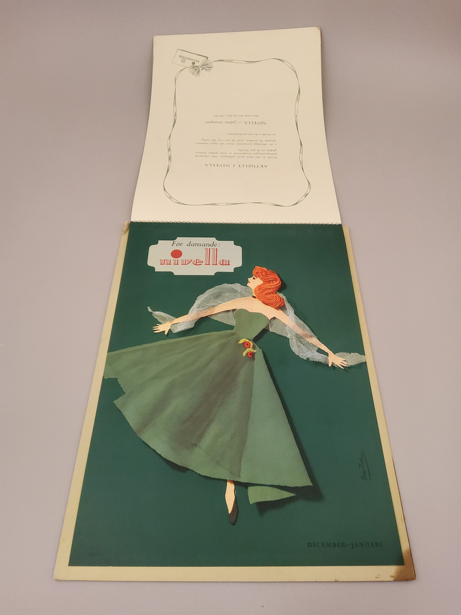 Reklam, almanack-tavla för reklam av Nivella barnstrumpor.