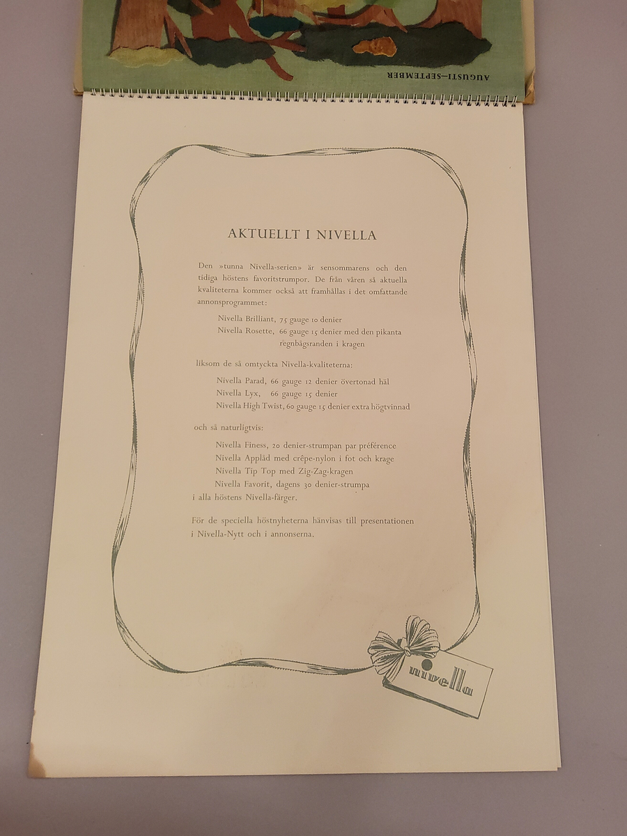 Reklam, almanack-tavla för reklam av Nivella barnstrumpor.