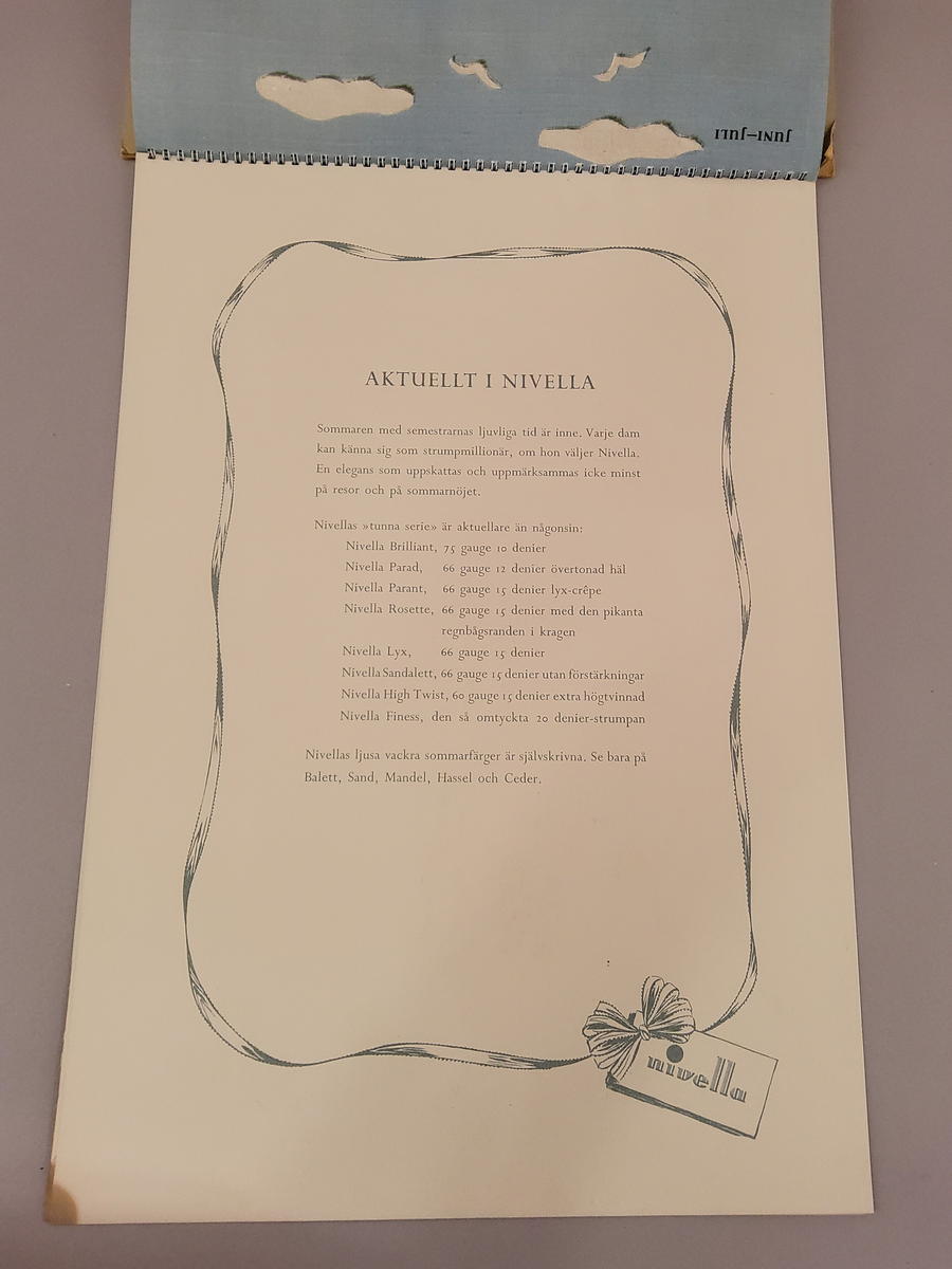 Reklam, almanack-tavla för reklam av Nivella barnstrumpor.