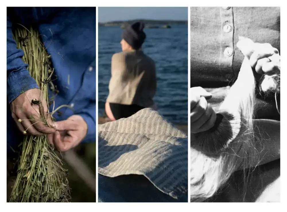 Kollage av bilder med lin