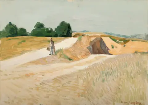 Målarvännen och reskamraten Sven Palmqvist i ett italienskt landskap [målning]