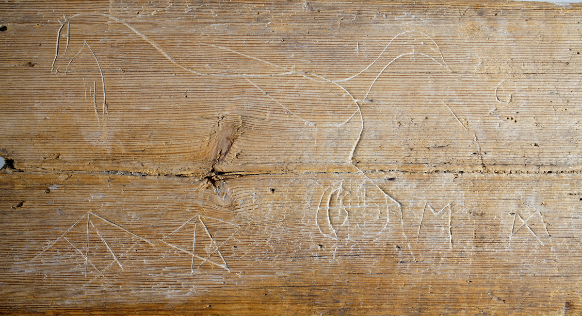 Trollbräda med inristade figurer, huvudsakligen hästbilder.

Inskrivet i huvudkatalog 1935.