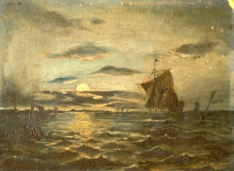 Oljemålning, Segelbåtar på vågigt hav.