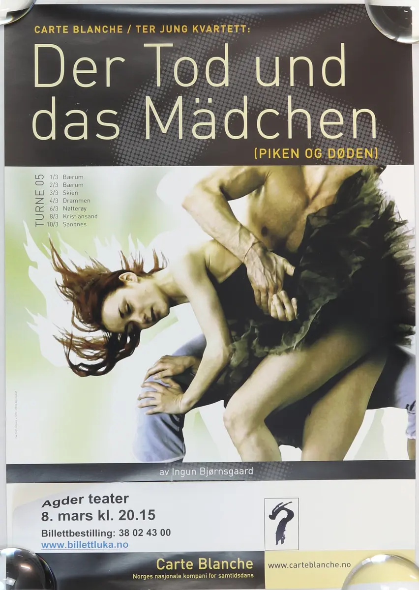 Plakat for oppsetning av "Der Tod und das Mädchen". Vist ved Agder teater i 2005.