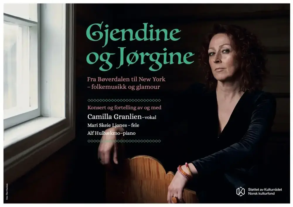 Plakaten viser til en fortellerkonsert med Camilla Granlien, Mari Skeie Ljones og Alf Hulbækmo