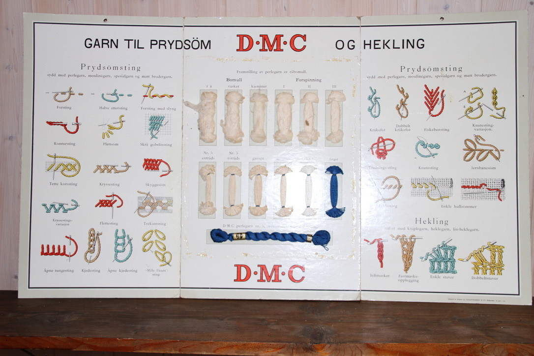 Håndarbeidsplansje som er brukt i undervisningen på Sunde skole i Rissa