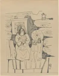 Mor med fire barn [Tegning]