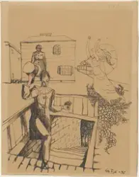 Figurer i bylandskap [Tegning]