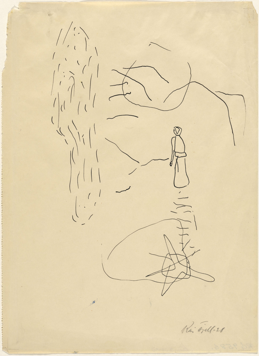 Kvinne i landskap [Tegning]