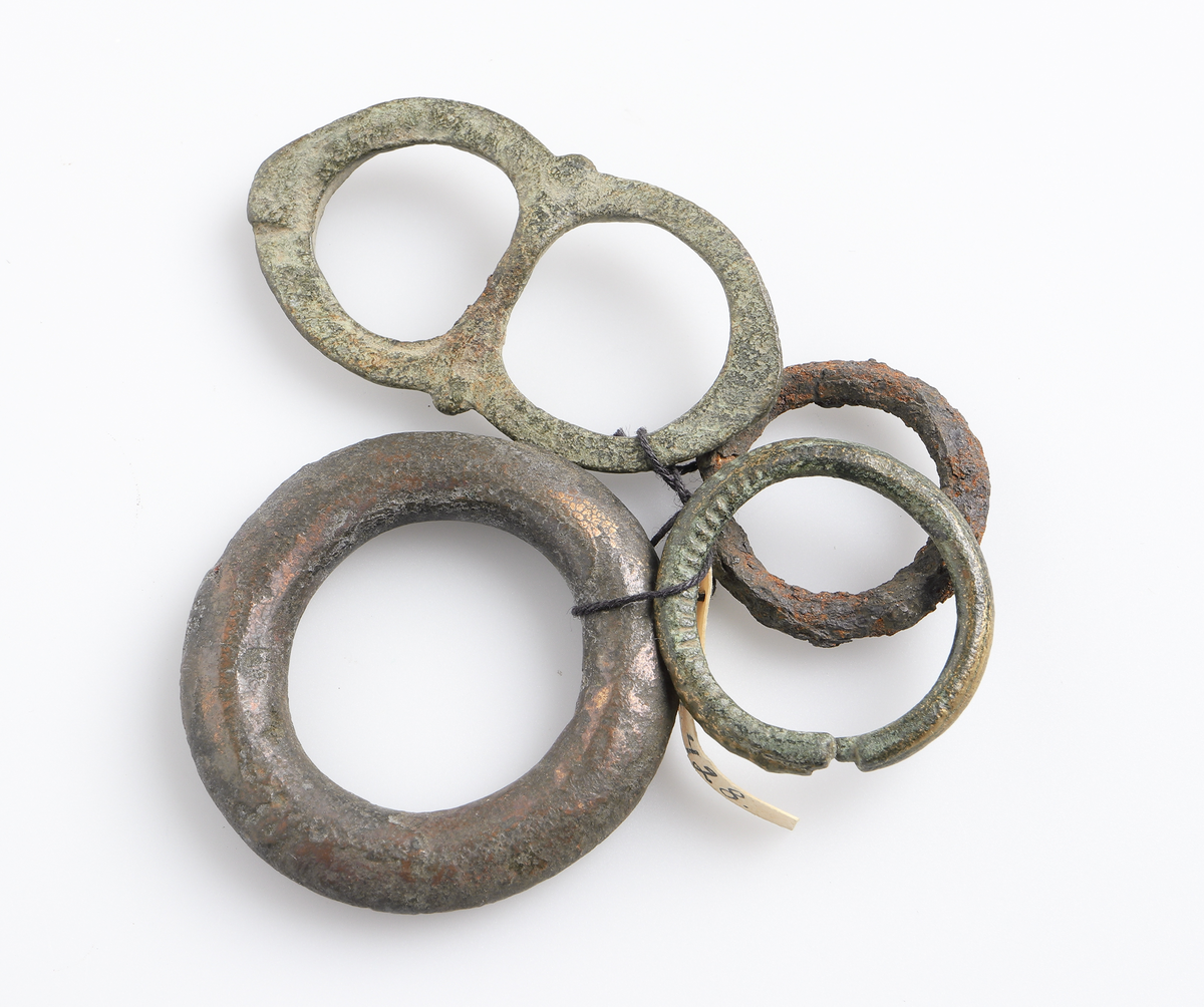 Ringar, två av brons och två av koppar. 

Inskrivet i huvudkatalog 1887.