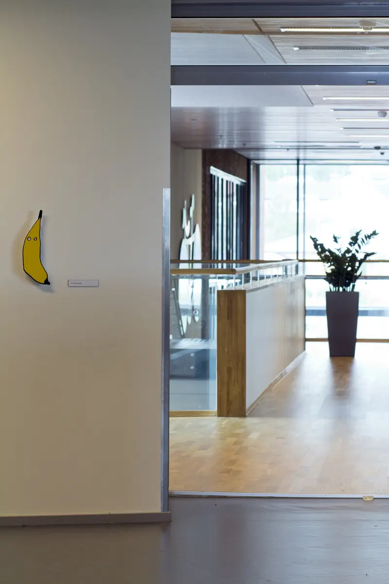 Gul banan med påtegnet øyne.