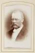 En skäggig man i glasögon, klädd i frack med stärkkrage och vit fluga.
Bröstbild, halvprofil. Ateljéfoto.
Doktor Johan Fredrik Liedholm (1821-1899), överläkare vid dåv. Växjö hospital, Växjö.