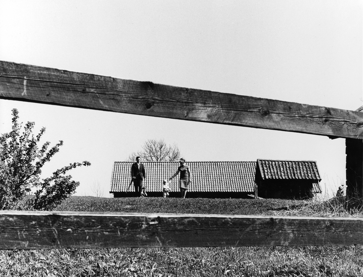 Tre människor i vad som tycks vara en hage.