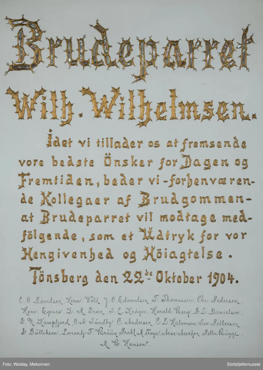 Tekst i gull, Brudeparet Wilh. Wilhelmsen