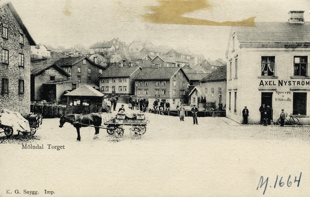 Vykort Mölndal torget ca 1900-1902.