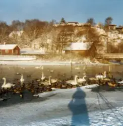 Exteriör tagen när snön ligger på marken och vintern råder. 
