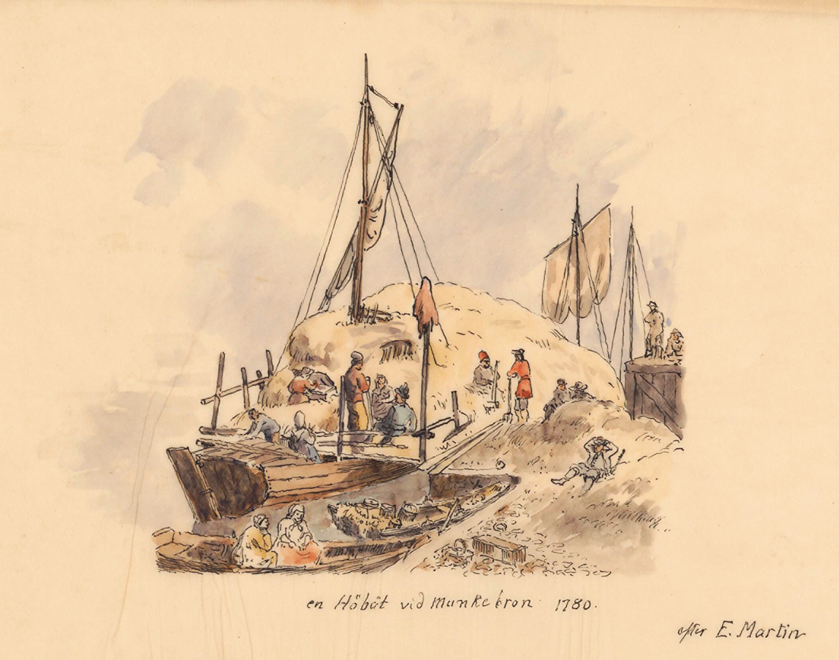 Teckning: "En Höbåt vid Munkebron 1780"