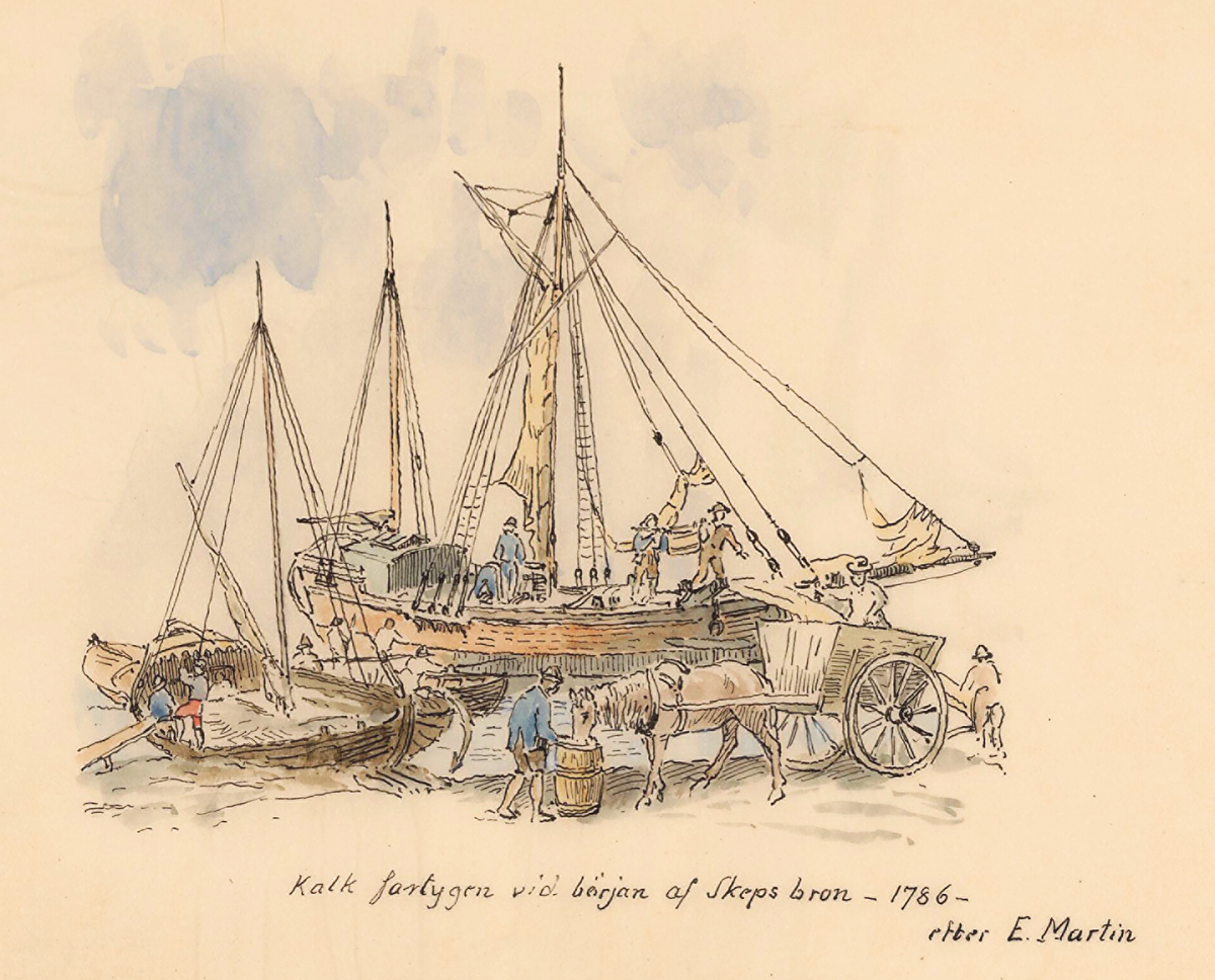 Kalk-fartyg vid början av Skeppsbron.