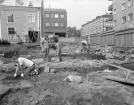 Från arkeologisk undersökning i kvarteret Basfiolen utmed Ågatan i Linköping. Foto 1988.