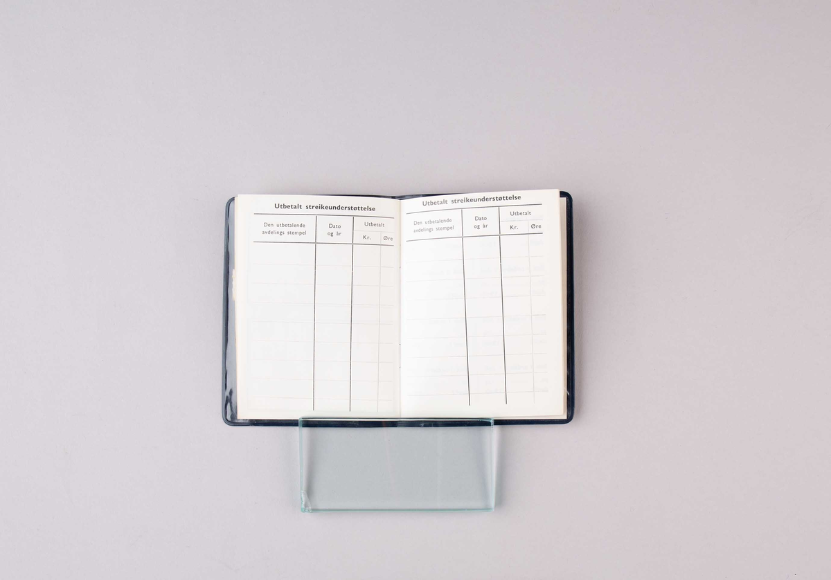 Medlemsbok for Norsk sjømannsforbund. Lite hvit hefte i blått plastomslag. Bok som viser innbetaling av kontigent med pålimte merker for årene 1966, 1967, 1968, 1969, 1970, 1971 og 1972.