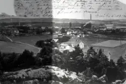 Greåker sett fra Greåker fort. Julehilsen på forsiden datert