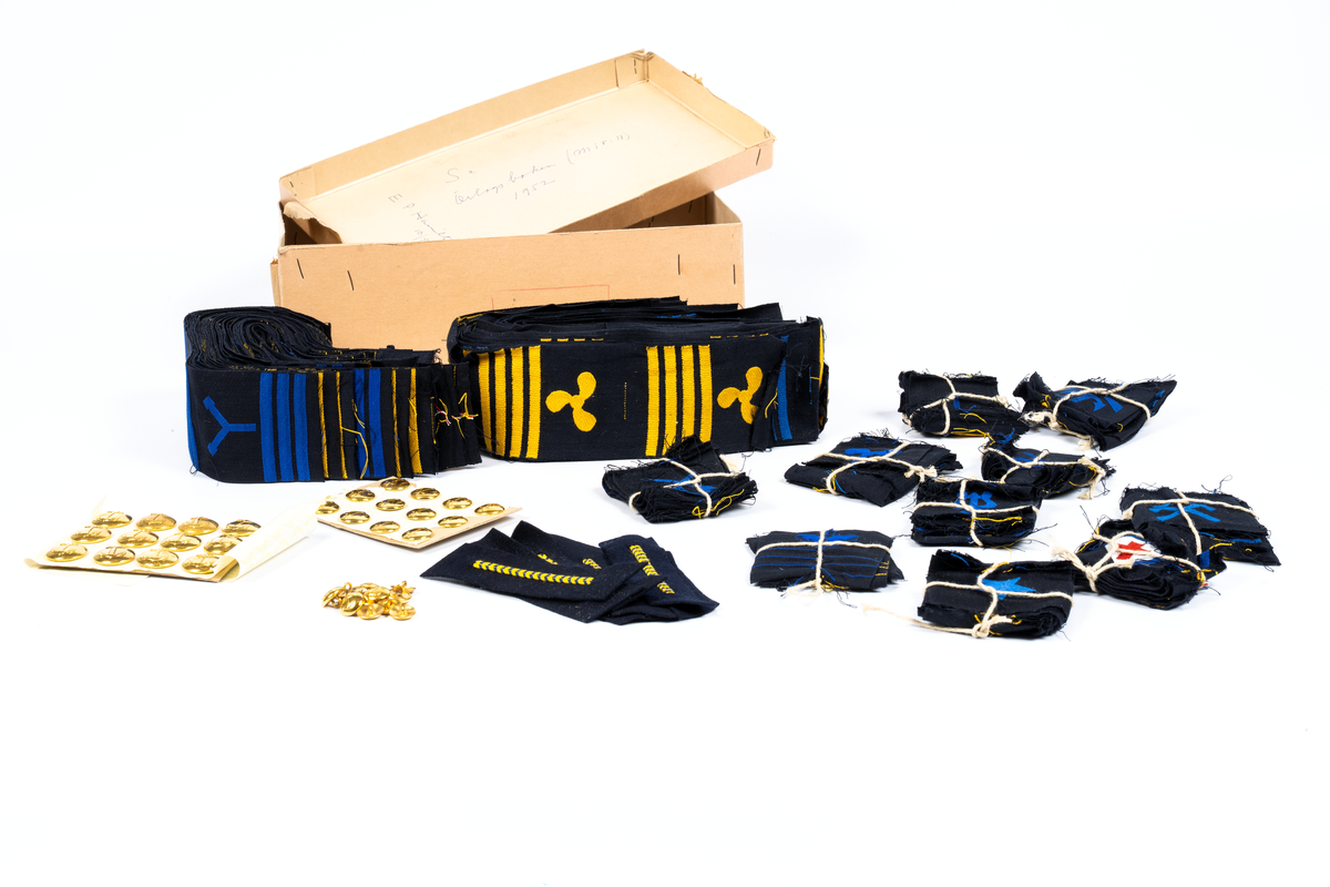 Textila yrkesbeteckningar av olika slag samt metallknappar.