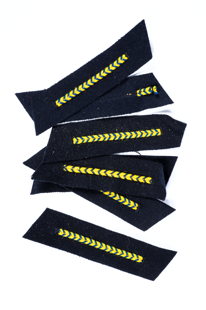 Textila yrkesbeteckningar av olika slag samt metallknappar.