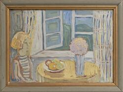 Pike og stilleben [Oljemaleri]