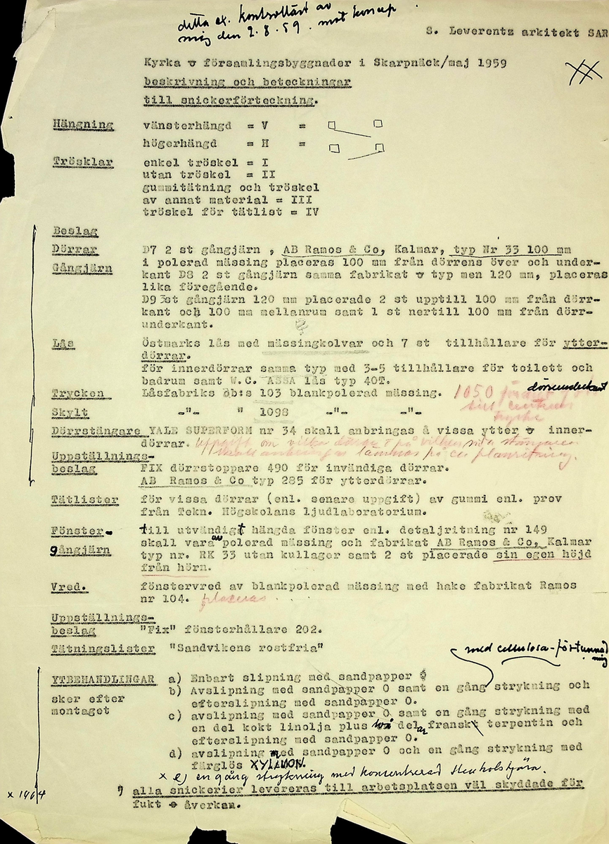 Snickeriförteckning
Markuskyrkan