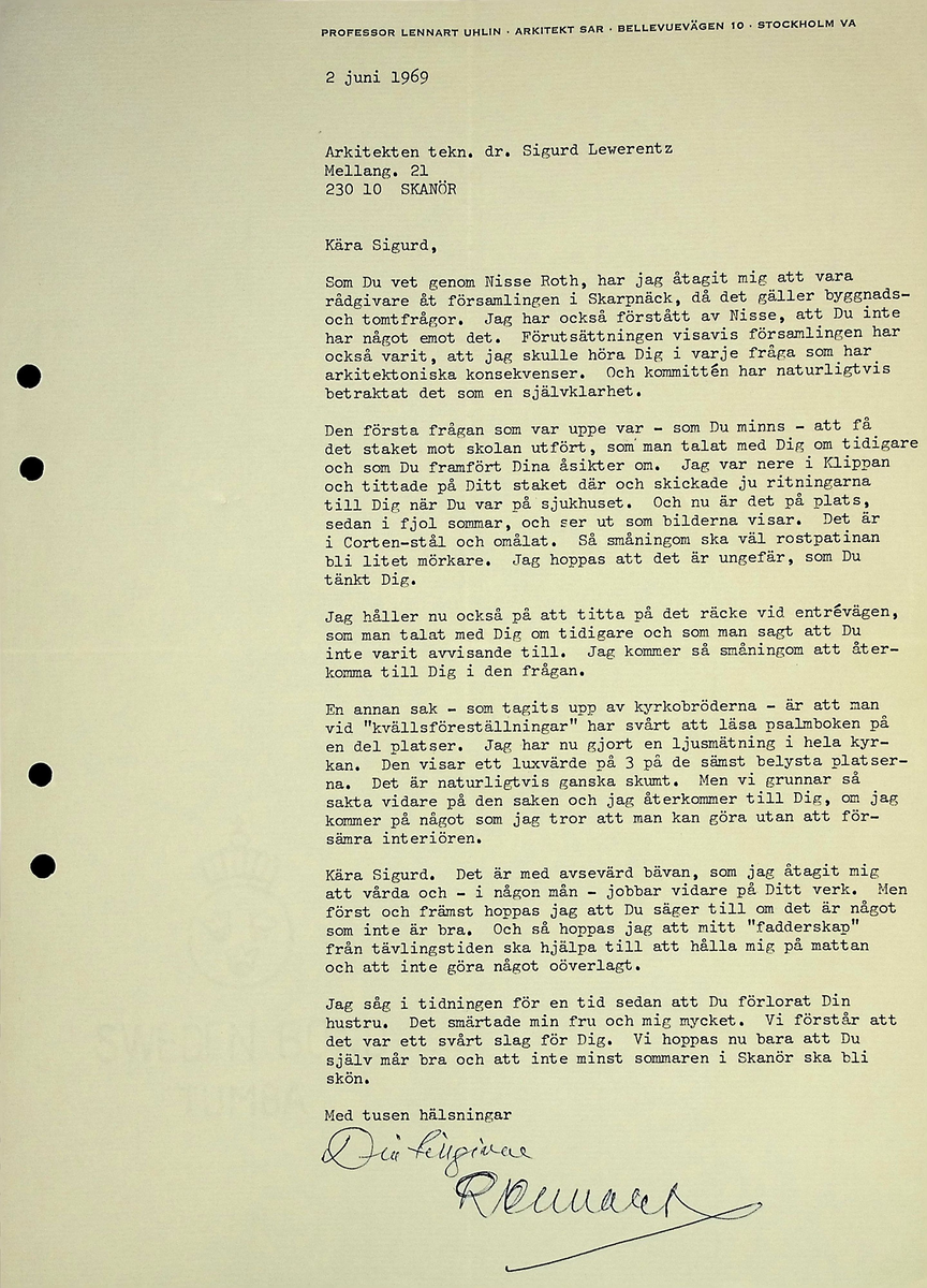 Markuskyrkan
Korrespondens, anteckningar, tygprover