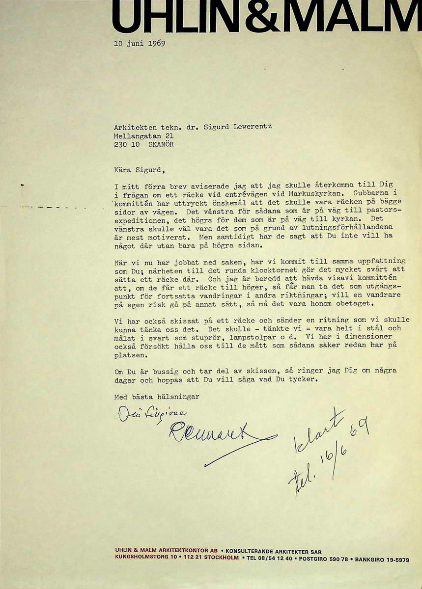 Markuskyrkan
Korrespondens, anteckningar, tygprover