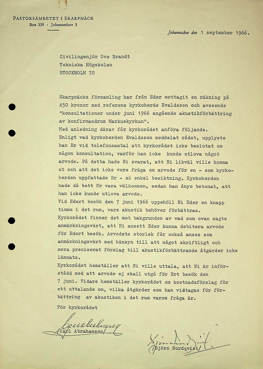 Markuskyrkan
Korrespondens, anteckningar, tygprover