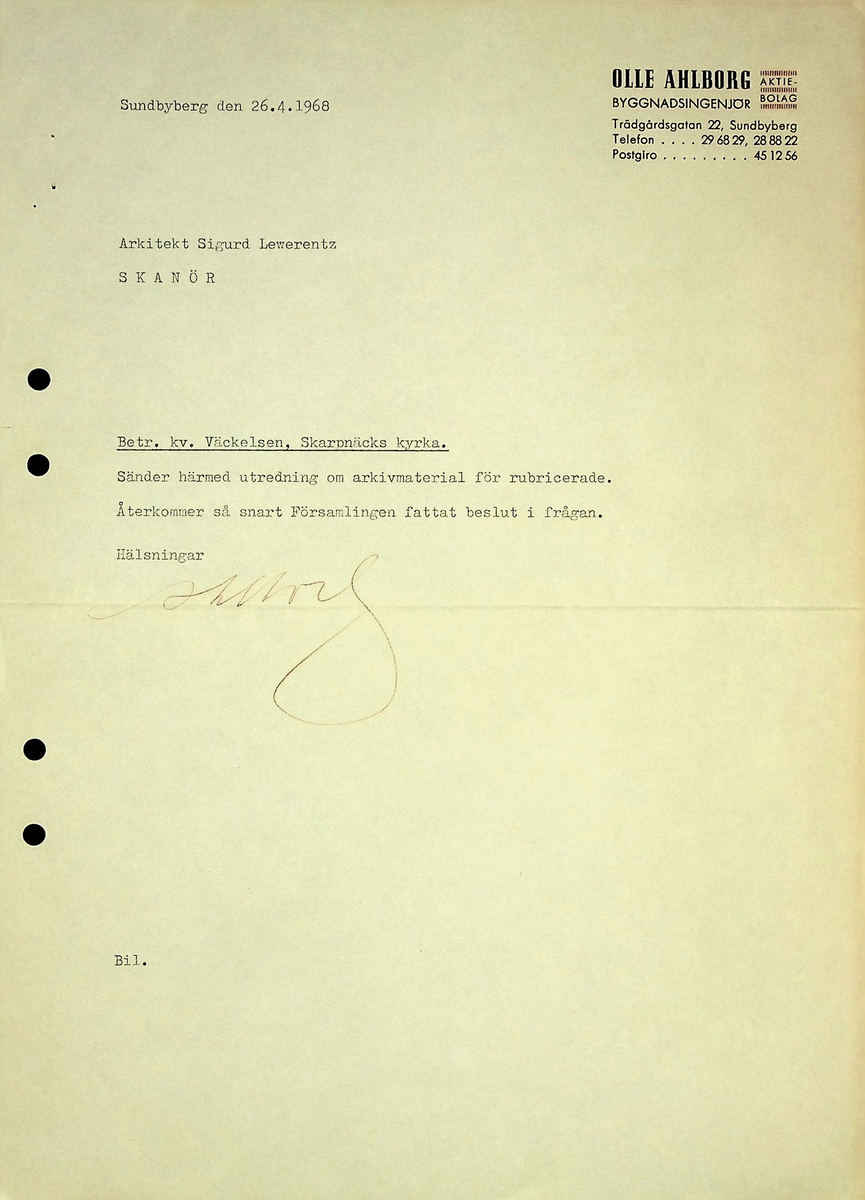 Markuskyrkan
Korrespondens, anteckningar, tygprover