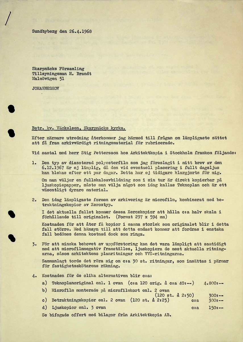 Markuskyrkan
Korrespondens, anteckningar, tygprover