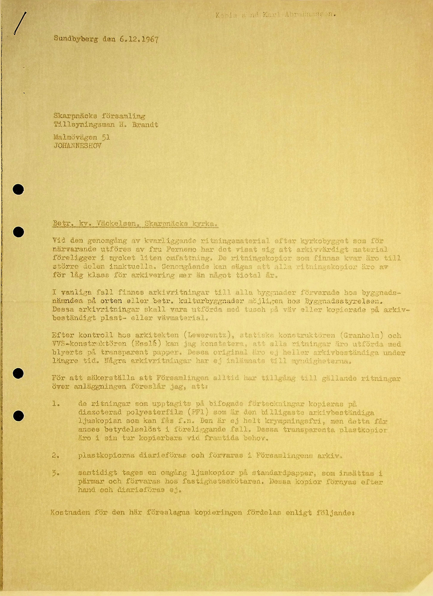 Markuskyrkan
Korrespondens, anteckningar, tygprover