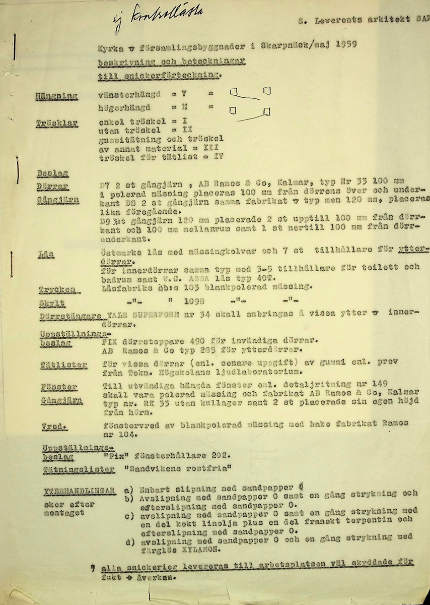 Snickeriförteckning
Markuskyrkan