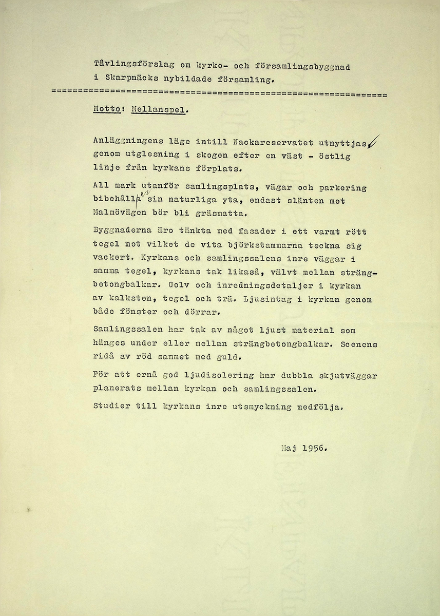 Materialförteckning och beskrivning över ventilationsteknisk anläggning inom kyrkan
Markuskyrkan