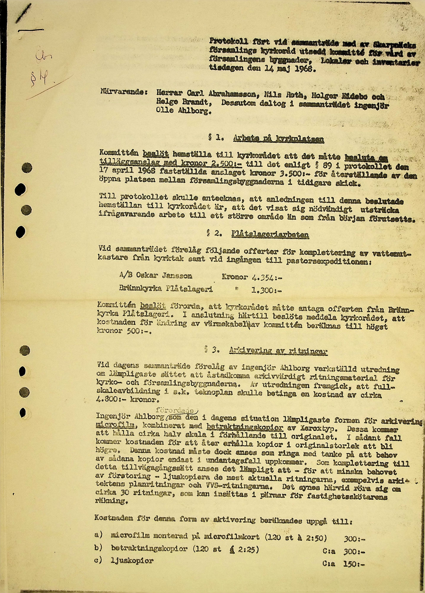 Markuskyrkan
Korrespondens, anteckningar, tygprover