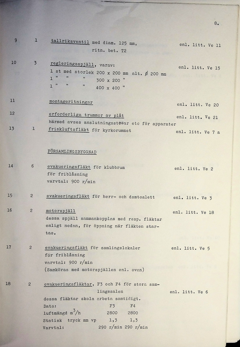 Materialförteckning och beskrivning över ventilationsteknisk anläggning inom kyrkan
Markuskyrkan